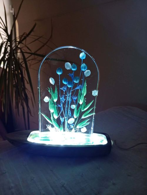 Květinová Lampa z pryskyřice - Modrý len