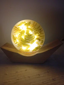 Květinová Lampa z pryskyřice Loďka Kapradí