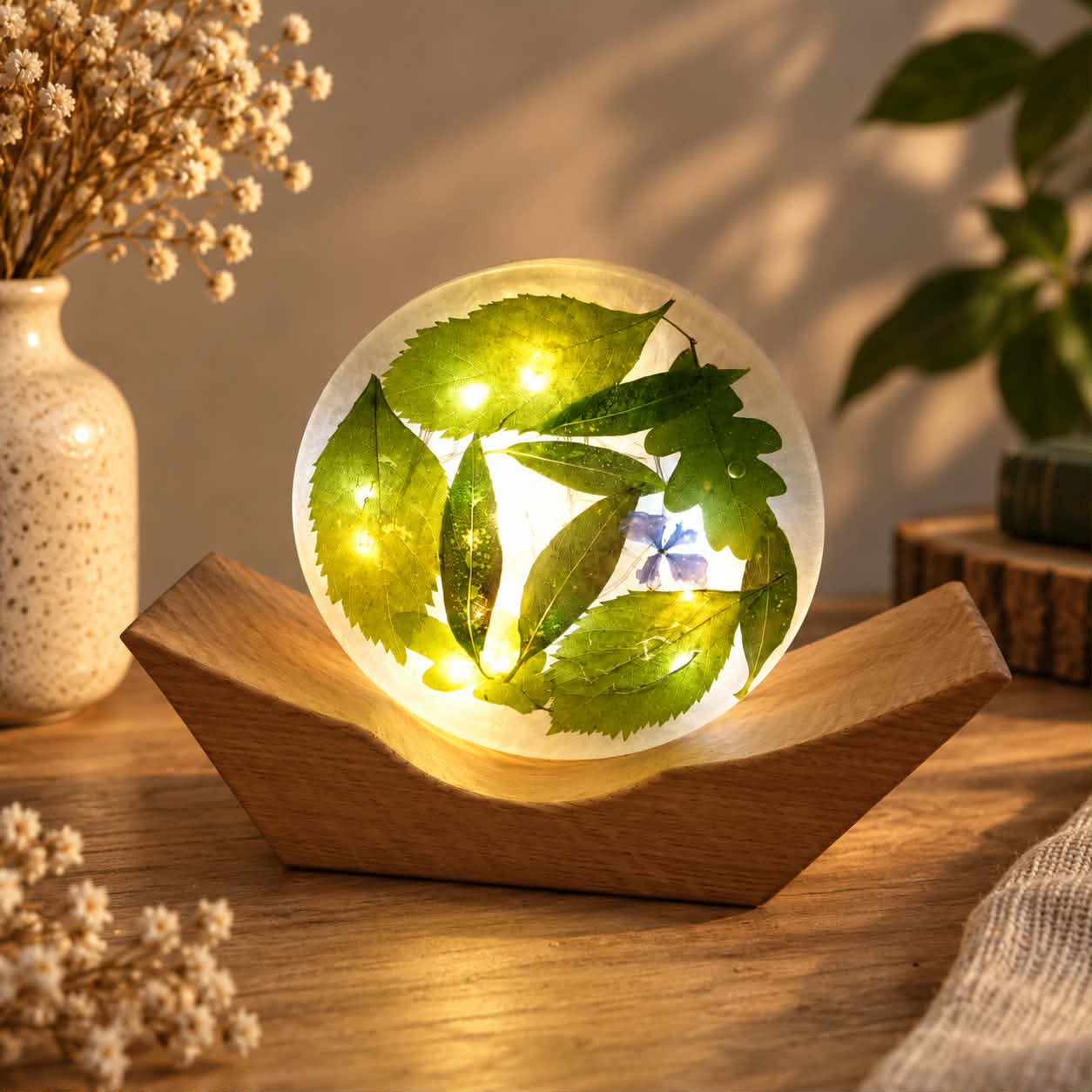 Lampa z pryskyřice Loďka Listí
